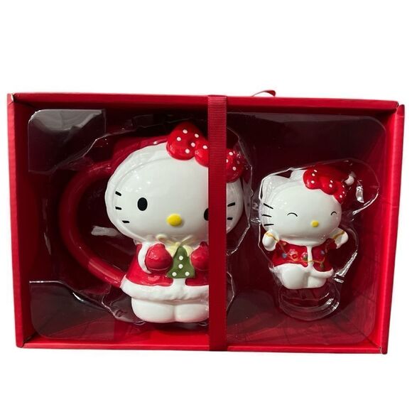 Blue Sky Clayworks x Hello Kitty Red & White Christmas Dress Mug & Figurine Set - Picture 2 of 5